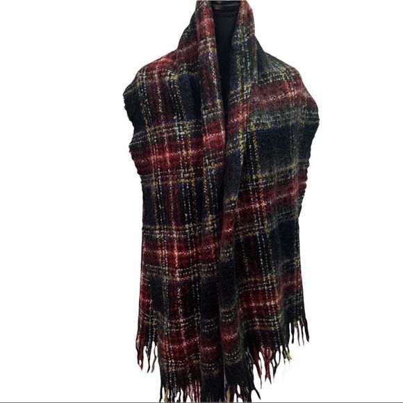 Steve Madden black red yellow blue warm soft fall winter unisex blanket scarf - Picture 3 of 9